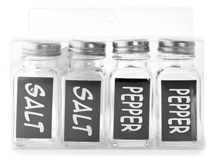 Set X4 Pimentero y Salero Vidrio Tapa Acero 9cm Dunia Transparente/Negro