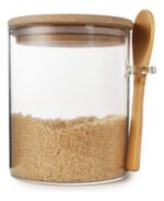 Frasco Hermético Bambú Otten Vidrio Con Tapa y Cuchara 850ml Marrón Claro