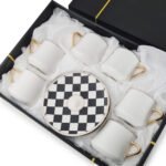 Set X 6 Taza De Café C/ Plato Cerámica Otten 110 Ml Lw-250-3 Cuadros - Imagen 3