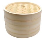 Vaporera De Bambú 25 Cm 2 Pisos Con Tapa Color Beige