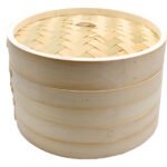 Vaporera De Bambú 25 Cm 2 Pisos Con Tapa Color Beige