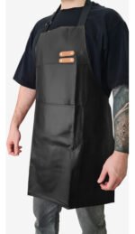Delantal De Cocina Parrillero Gastronómico C/ Bolsillo Otten Negro/Cuero - Imagen 4