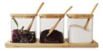 Set X 3 Frascos Vidrio Con Cuchara Tapa Base Bambú Otten Marrón Claro - Imagen 2