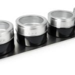 Set X 4 Especieros Condimenteros Imantados Con Base Acero Plateado/negro