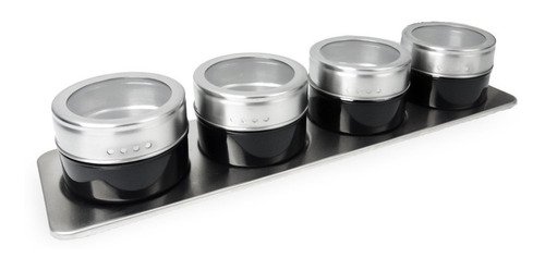 D_629245-MLA50040453940_052022-O Set X 4 Especieros Condimenteros Imantados Con Base Acero Plateado/negro - Imagen 1