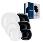 Set X 18 Juego Vajilla Vidrio White & Black Luminarc Carine Negro/blanco N1489