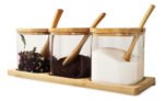 Set X 3 Frascos Vidrio Con Cuchara Tapa Base Bambú Otten Marrón Claro