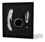 Set Kit De Vino 3 Piezas En Caja De Regalo Cartón Negro