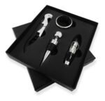 Set Kit De Vino 4 Piezas En Caja De Regalo Cartón Negro