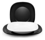 Set X 18 Juego Vajilla Vidrio White & Black Luminarc Carine N1479 Negro/blanco