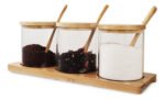 Set X 3 Frascos Vidrio Con Tapa Base Cuchara Bambú Otten Marrón Claro