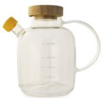 Aceitera Vinagrera Deluxe Jarra Vidrio Tapa Bambú Asa 650 Ml