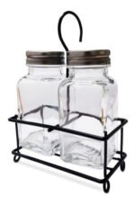 Set Salero Pimentero Con Soporte Vidrio  Transparente - Imagen 2