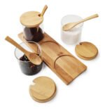 Set X 3 Frascos Vidrio Con Tapa Base Cuchara Bambú Otten Marrón Claro - Imagen 3
