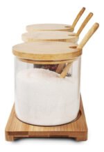 Set X 3 Frascos Vidrio Con Tapa Base Cuchara Bambú Otten Marrón Claro - Imagen 4