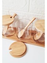 Set X 3 Frascos Vidrio Con Tapa Base Cuchara Bambú Otten Marrón Claro - Imagen 7