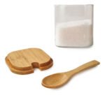 Set X 3 Frascos Vidrio Con Cuchara Tapa Base Bambú Otten Marrón Claro - Imagen 5