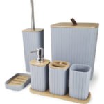 Set X 7 Piezas Accesorios Para Baño Bambu Otten Gris