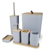 Set X 7 Piezas Accesorios Para Baño Bambu Otten Gris