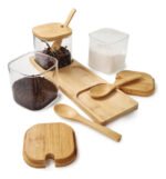 Set X 3 Frascos Vidrio Con Cuchara Tapa Base Bambú Otten Marrón Claro - Imagen 4