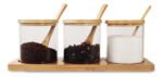 Set X 3 Frascos Vidrio Con Tapa Base Cuchara Bambú Otten Marrón Claro - Imagen 2