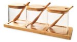 Set X 3 Frascos Vidrio Con Cuchara Tapa Base Bambú Otten Marrón Claro - Imagen 6