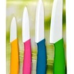 Set De 4 Cuchillos Ceramica Blanca Mango Silicona Colores Varios