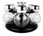 Set Especiero Giratorio 6 Frascos Vidrio Con Tapa Plástico Negro