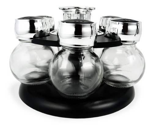D_670820-MLA50019376039_052022-O Set Especiero Giratorio 6 Frascos Vidrio Con Tapa Plástico Negro - Imagen 1