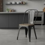 Silla De Hierro Madera Industrial C/ Respaldo Otten Madera Negro Marrón Oscuro - Imagen 9