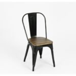 Silla De Hierro Madera Industrial C/ Respaldo Otten Madera Negro Marrón Oscuro