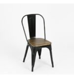 Silla De Hierro Madera Industrial C/ Respaldo Otten Madera Negro Marrón Oscuro