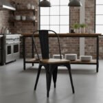 Silla De Hierro Madera Industrial C/ Respaldo Otten Madera Negro Marrón Oscuro - Imagen 7