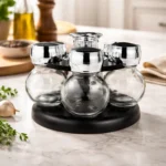 Set Especiero Giratorio 6 Frascos Vidrio Con Tapa Plástico Negro - Imagen 5