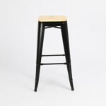 Banqueta Alta Industrial Hierro Y Madera Otten 76cm Hierro Pintado Negro - Imagen 2