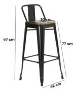 Banqueta Alta Hierro Y Madera C/ Respaldo Otten 77 Cm - Imagen 10