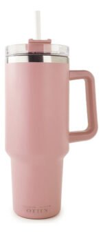Vaso Térmico Acero C/ Manija Y Sorbete Otten 1 Lt Rosa Viejo Lisa