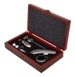 Set Kit De Vino 5 Piezas En Caja De Madera Ideal Para Regalo