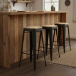 Banqueta Alta Industrial Hierro Y Madera Otten 76cm Hierro Pintado Negro - Imagen 4