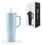 Vaso Térmico Acero C/ Sorbete Y Manija Otten 1 Lt Celeste Lisa - Imagen 2