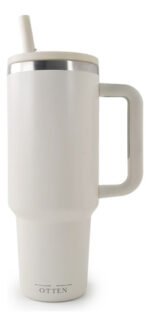 Vaso Térmico Acero Con Sorbete Y Manija Otten 1 Lt Blanco Lisa
