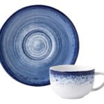 Set x 6 Taza De Té + Plato Porcelana Schmidt Esfera Color Azul