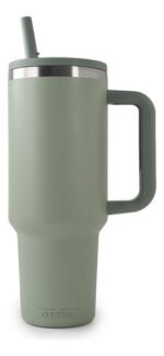 Vaso Térmico Acero Con Sorbete Y Manija Otten 1 Lt Verde Claro Lisa