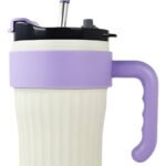 Vaso Térmico Acero C/ Manija Y Sorbete Otten 860 Ml Blanco/lila