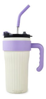 Vaso Térmico Acero C/ Manija Y Sorbete Otten 860 Ml Blanco/lila