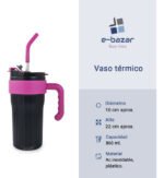 Vaso Térmico Acero C/ Manija Y Sorbete Otten 860 Ml Negro/rosa - Imagen 10
