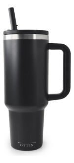 Vaso Térmico Acero Con Sorbete Y Manija Otten 1 Lt Negro Lisa