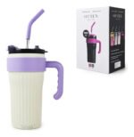 Vaso Térmico Acero C/ Manija Y Sorbete Otten 860 Ml Blanco/lila - Imagen 4