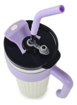 Vaso Térmico Acero C/ Manija Y Sorbete Otten 860 Ml Blanco/lila - Imagen 2