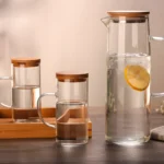 Set X 3 Jarras Vidrio Resistente Premium Tapa Bambu Otten Transparente